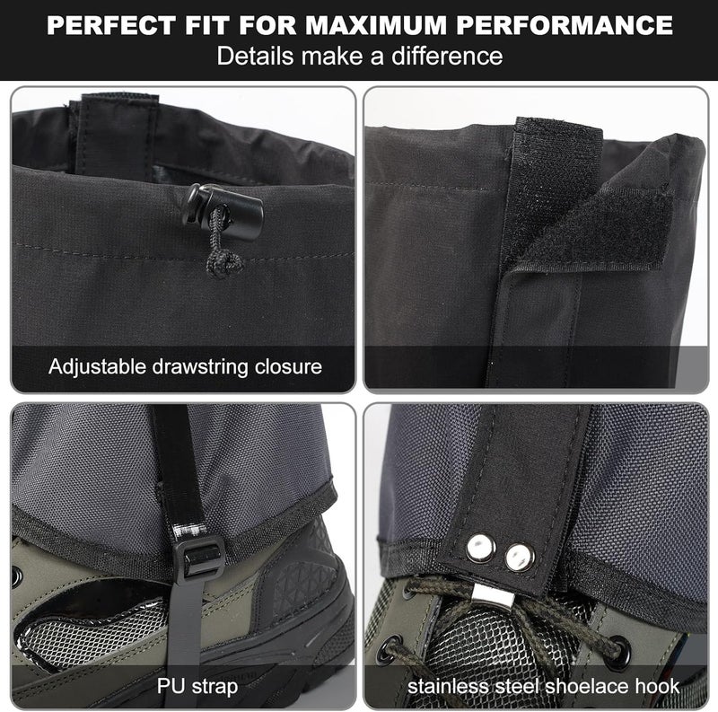 Uponauot Waterproof Gators for Hiking Boots and Shoes Lightweight Adjustable Leg Gaiters for Men Women Gaiters for Hiking Snowshoeing - Image 4